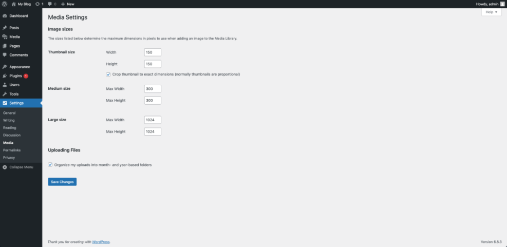 WordPress Media Settings for image sizes and upload organization. Proper configuration is vital for site performance and CDN efficiency.