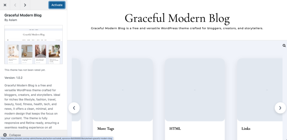 WordPress admin shows "Graceful Modern Blog" theme preview and "Activate" button, a key step in how to design a WordPress website.