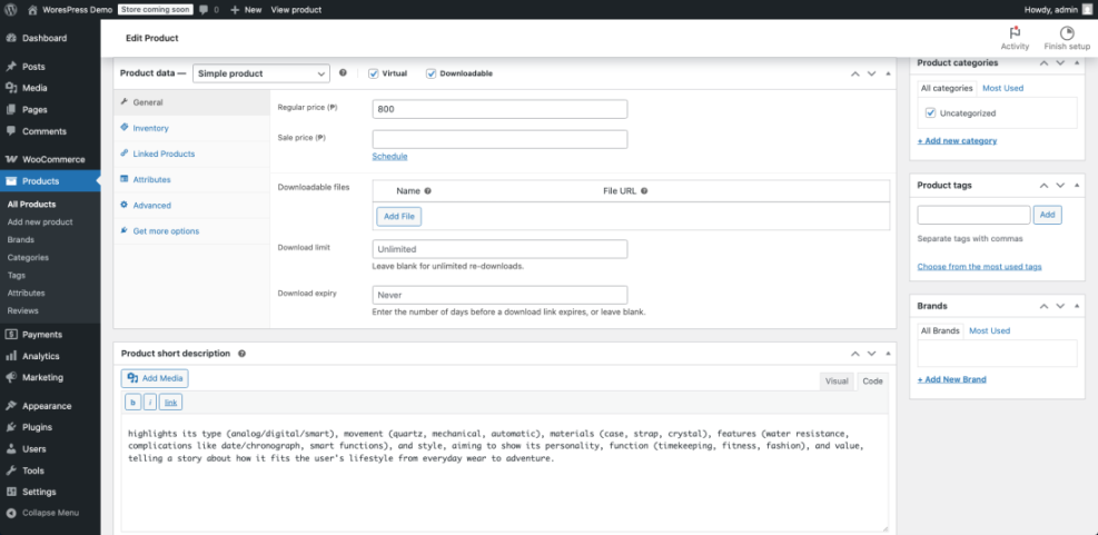 WooCommerce product settings for virtual and downloadable products, demonstrating how to make money selling digital downloads on WordPress.