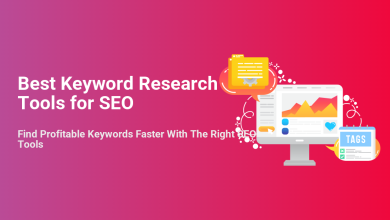 Best keyword research tools for SEO visual: monitor with analytics, folder for tools, and 'TAGS' calendar, representing efficient keyword discovery.