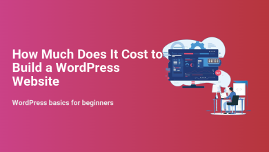 How Much Does It Cost to Build a WordPress Website banner with a web developer working on a laptop, showing a monitor with site analytics.