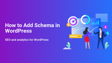 How to Add Schema in WordPress: Illustration of SEO professionals analyzing performance with charts, graphs, and a target for rich results.