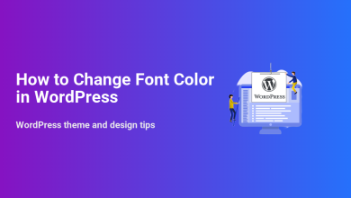 Illustration showing two people customizing a WordPress website on a monitor, focusing on how to change font color effectively.