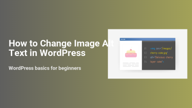 HTML code example for 'alt' text for a cherry layer cake, illustrating how to change image alt text in WordPress for SEO beginners.