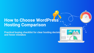Illustration showing golden keys, a speedometer, and a laptop displaying a fast website, symbolizing choosing optimal WordPress hosting.