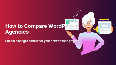 Smiling woman with glasses presenting WordPress website development concepts and a checklist, illustrating how to compare WordPress agencies for a project.