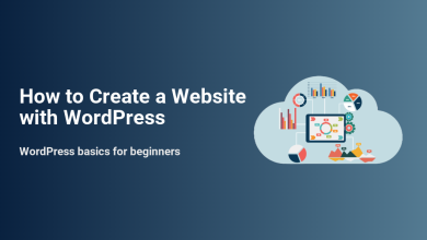 How to Create a Website with WordPress headline, with a cloud icon containing data charts and analytics, illustrating website creation and management.