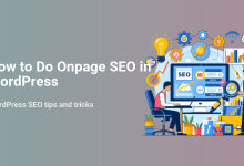 Experts performing Onpage SEO for WordPress, optimizing content with tools, charts, and a lightbulb for ideas, boosting website rankings.