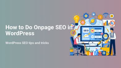Experts performing Onpage SEO for WordPress, optimizing content with tools, charts, and a lightbulb for ideas, boosting website rankings.