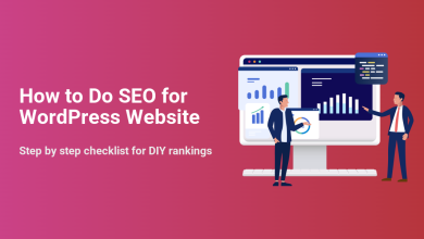 Illustration: Two people analyze SEO data and performance charts on a screen, representing a step-by-step guide for WordPress website rankings.