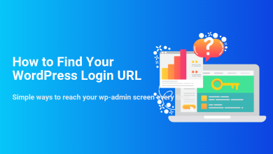 Illustration of a laptop displaying a key icon and a question mark, guiding users on how to find their WordPress login URL and access wp-admin.