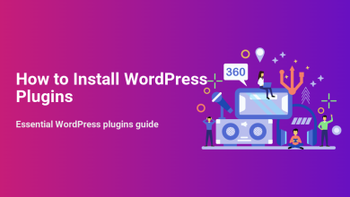 Illustration for a guide on how to install WordPress plugins, featuring people interacting with a monitor, microphone, and other digital tools.