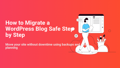 Guide to safe WordPress blog migration step-by-step, showing a person planning a site move without downtime using backups.