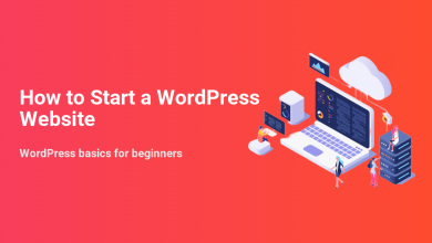 Isometric illustration demonstrating how to start a WordPress website, with people managing a laptop, cloud, and server stack for web hosting.