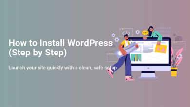 Illustration of two people setting up a WordPress website on a computer, symbolizing the step-by-step installation process.