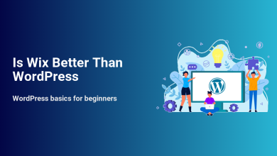 Team building a website with WordPress on screen, surrounded by web development icons, for a Wix vs WordPress comparison.