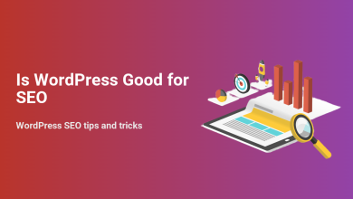 Is WordPress Good for SEO title with analytics charts, a magnifying glass, and a rocket, illustrating WordPress SEO tips and tricks for better ranking.