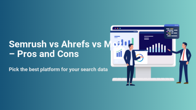 Semrush vs Ahrefs vs Moz comparison: Two men analyzing SEO data and charts on a computer screen, representing the best platform for search data.