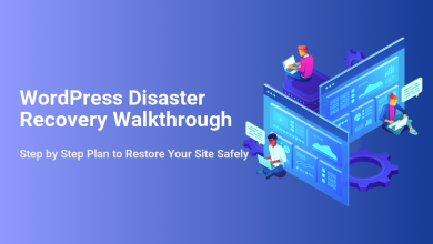 WordPress disaster recovery walkthrough showing people managing data screens and laptops, illustrating a step-by-step site restoration plan.