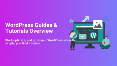 WordPress guides and tutorials visual: people around a computer, symbolizing learning to start, optimize, and grow a WordPress website.
