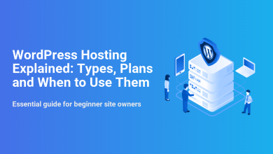 Secure WordPress hosting servers with a WordPress shield, managed by professionals, illustrating hosting types and plans for beginners.