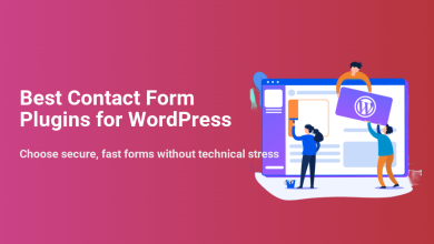 Illustration showing people building and customizing secure, fast contact forms on a WordPress website using contact form plugins.