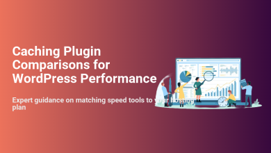 Illustration of people analyzing data and graphs on a laptop, comparing caching plugins for WordPress performance, focusing on speed and hosting compatibility.