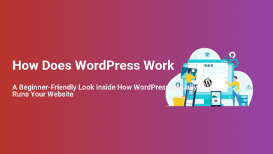Illustration showing how WordPress works with people building and managing a website, suitable for beginners learning its core functions.