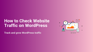 Illustration for 'How to Check Website Traffic on WordPress' showing an analytics dashboard with graphs on a monitor and charts on a phone.