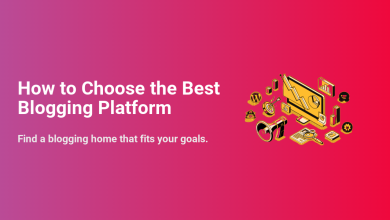 How to Choose the Best Blogging Platform with an illustration of analytics, marketing tools, and a WordPress logo representing different platform options.