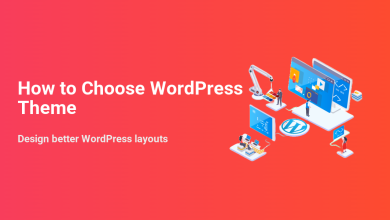 How to choose a WordPress theme, illustrated with web developers, screens showing code and layouts, and the WordPress logo, focusing on design.