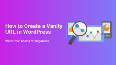 How to create a vanity URL in WordPress: Analytics on tablets and phone, with a magnifying glass for tracking performance.