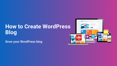 WordPress blog displayed responsively across desktop, laptop, tablet, and smartphone, illustrating how to create and grow your site.