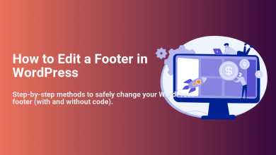 Illustration showing a computer monitor with website elements, a rocket, and dollar signs, symbolizing editing a WordPress footer with step-by-step methods.
