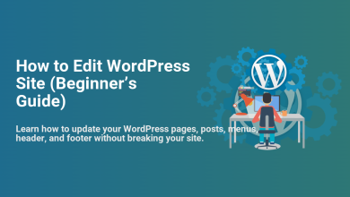 Illustration for a beginner's guide on how to edit a WordPress site, showing a user at a computer with the WordPress logo and gears, representing site content management.