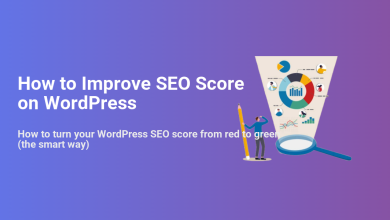 A person analyzing SEO data, charts, and graphs with a magnifying glass to improve WordPress SEO scores from red to green.