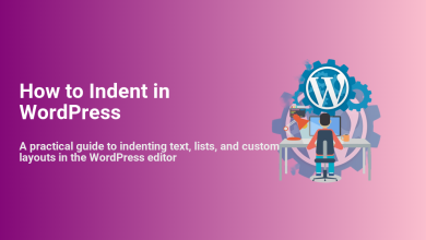 Illustration for 'How to Indent in WordPress' guide, showing a user working at a computer with a large WordPress logo and gears, representing text and layout editing.