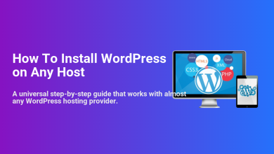 WordPress installation guide image with a monitor showing web tech (HTML5, CSS3, PHP) and a WordPress logo, alongside a phone, illustrating how to install WordPress.