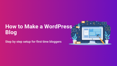 Learn how to make a WordPress blog with this illustration of a computer showing a blog editor, surrounded by tools for step-by-step setup for new bloggers.