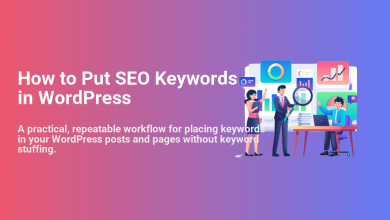 Illustration of people analyzing data and SEO tools, demonstrating how to effectively place SEO keywords in WordPress for content optimization.
