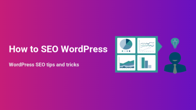 How to SEO WordPress: Illustration of analytics charts leading to a person with a lightbulb idea for SEO strategy.