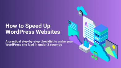 Isometric illustration of cloud hosting, servers, documents, media, and security elements, symbolizing WordPress website speed optimization.