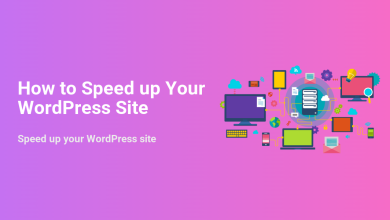 How to Speed up Your WordPress Site: illustration of interconnected devices around a server, symbolizing website performance optimization and hosting.