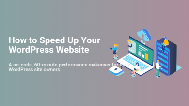 Graphic demonstrating how to speed up WordPress with no-code optimizations, including hosting, caching, and Core Web Vitals, for busy site owners.