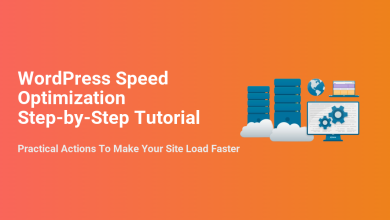 WordPress speed optimization tutorial graphic featuring servers, cloud hosting, and a monitor with gears, demonstrating practical steps for faster website loading.