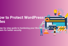 Illustrative guide to protecting WordPress files, with people working on website security, coding, and system hardening.