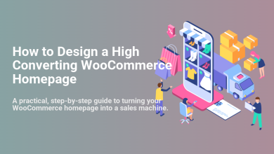 Isometric illustration of a high converting WooCommerce homepage featuring a mobile store, shopping bags, delivery truck, and people.