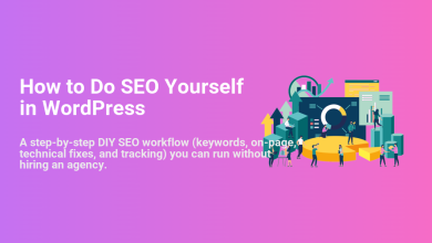 Illustration of a team analyzing growth charts and data for DIY SEO in WordPress, with the article title 'How to Do SEO Yourself'.