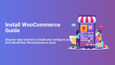 Visual guide to install WooCommerce, showing an active online store on a smartphone with shoppers and shopping elements.