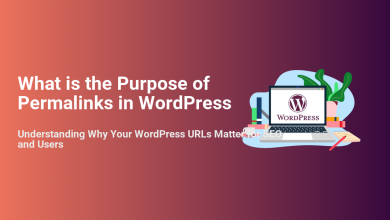 Laptop with WordPress logo displaying 'What is the Purpose of Permalinks in WordPress', illustrating the importance of URLs for SEO and users.